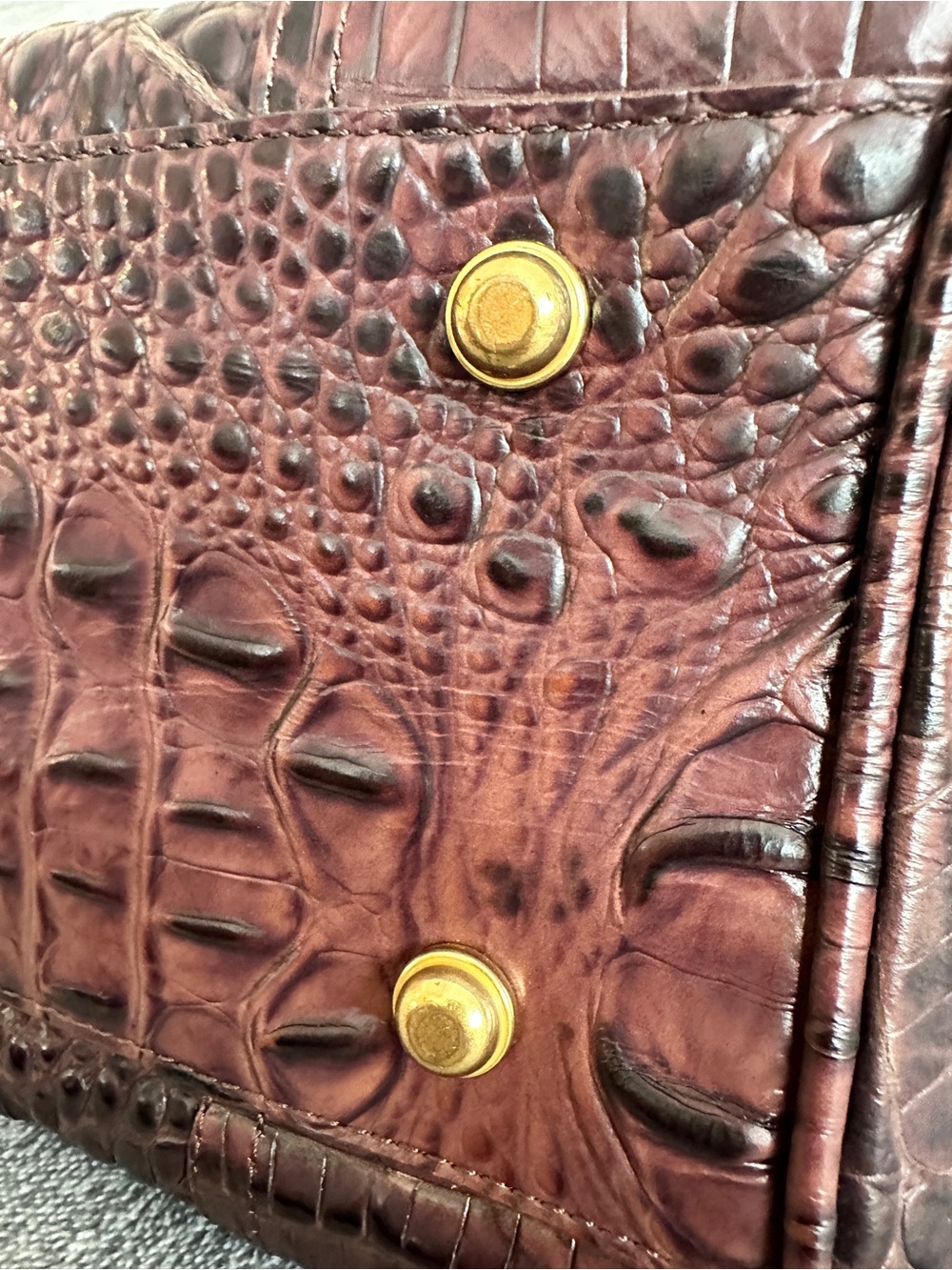 Brahmin Brown Croc Embossed Leather Shoulder Bag Tote Satchel Handbag - Picture 7 of 9